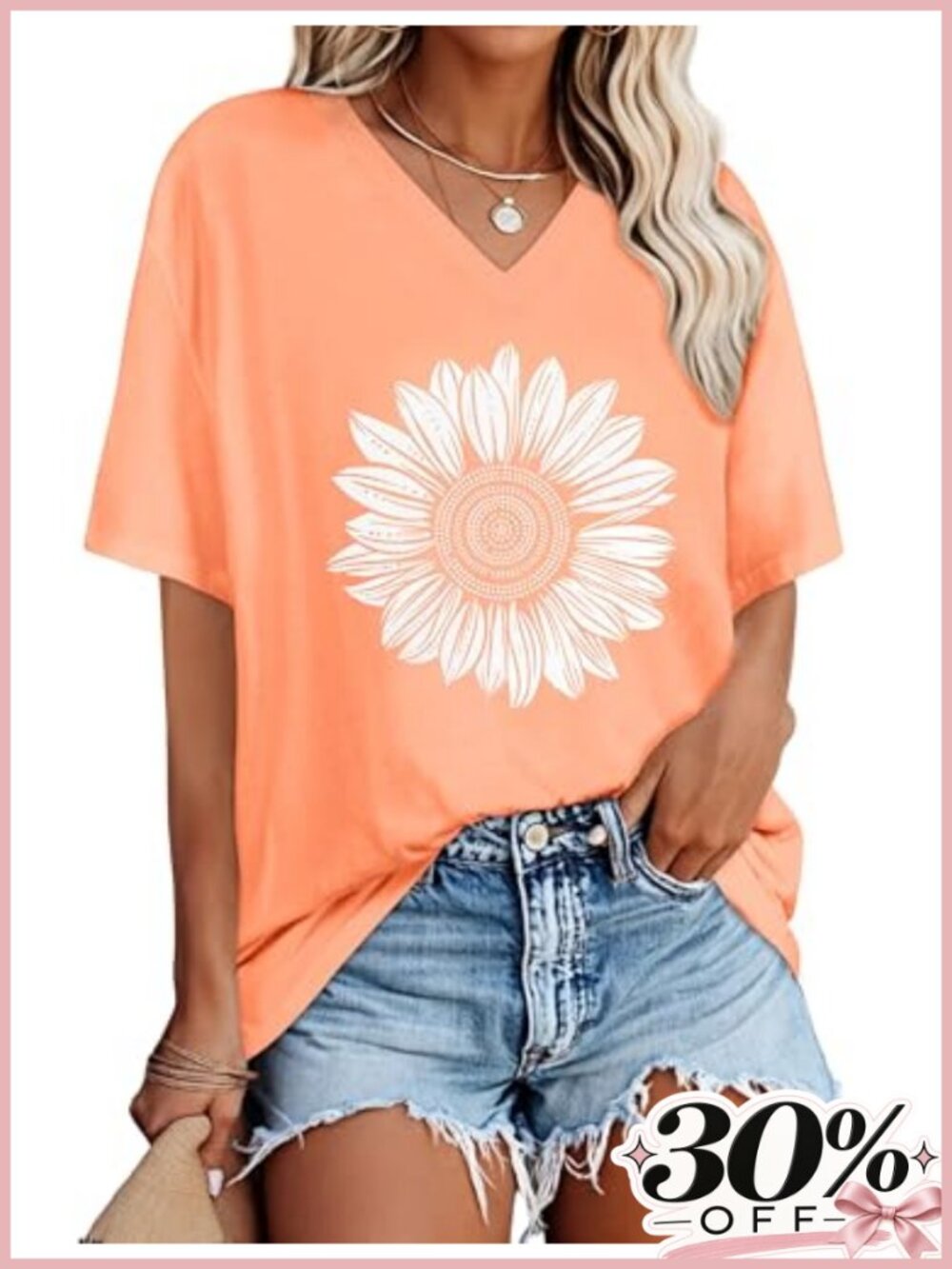Oversized V-Neck Graphic Tee Summer Top Women